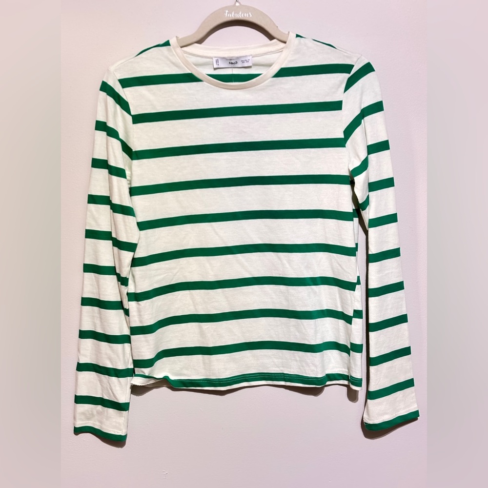 NWT Mango Green Striped Top